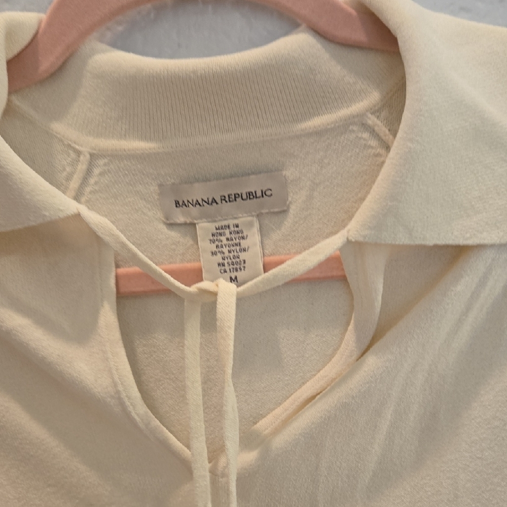 Banana Republic Tan Cream Button Down Shirt with Tie Front - Picture 3 of 11